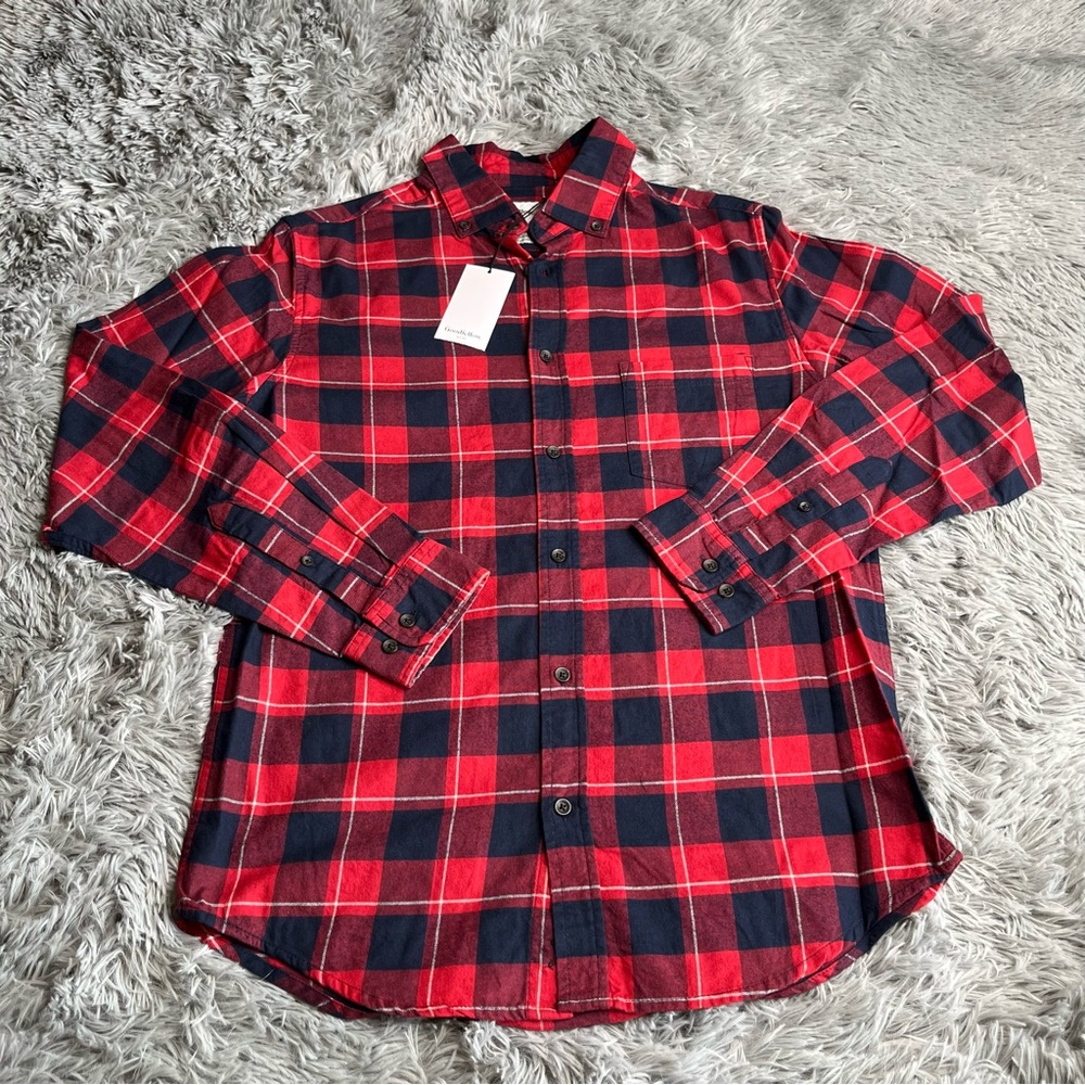 Goodfellow & Co Shirt Mens Medium Button Down Flannel Red Blue NWT